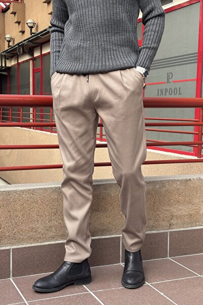 inpool Pantaloni pentru bărbați, cu detaliu plisat, cu talie elastică, cu potrivire normală, pentru iarnă și primăvară 25INP271DUZ