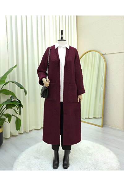 HİJABAYA Μακρύ πλεκτό ζακέτα με διπλή τσέπη