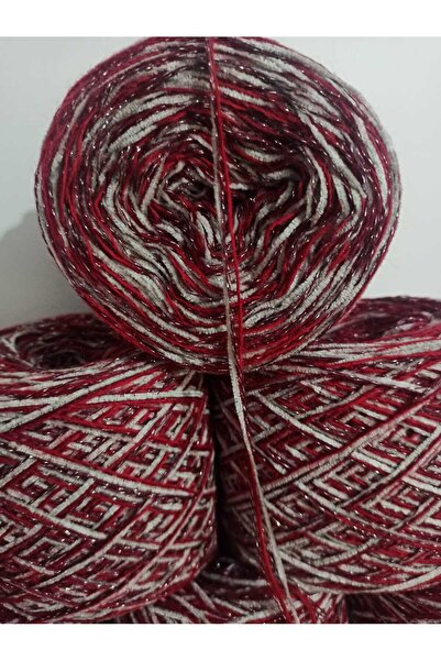 İPEK YÜN İPLİK DÜNYASI Angora Knitting Yarn (Burgundy) Fine Velvet (Grey) Linen Glitter (Silver over Burgundy) Blend 100Gr