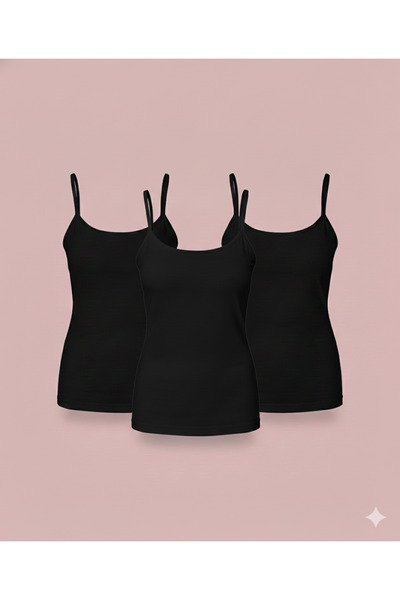 BEYAZTOPTAN Women's White Package Cotton Ribbed Rope Strap Undershirt, 3-Piece