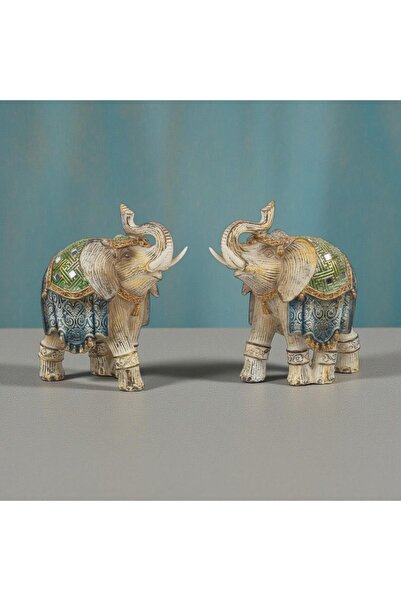 e-life shop Lüks Ayna ve Nakış İşlemeli Feng Shui 2’li Fil Biblo Heykel Seti ...