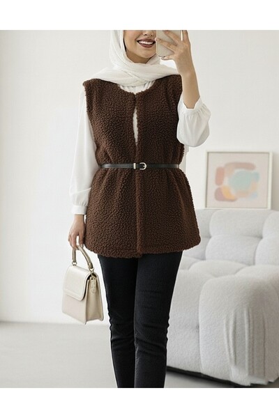 HİJABAYA Пояс с двойни джобове и подплатена плюшена жилетка