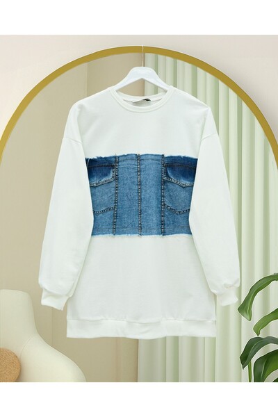 HİJABAYA Στρογγυλή λαιμόκοψη με λεπτομέρεια τζιν τσέπης στο μπροστινό μέρος