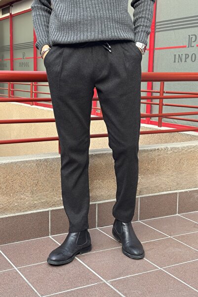 inpool Ανδρικό παντελόνι με λεπτομέρεια πλισέ, ελαστική μέση, κανονική εφαρμο...