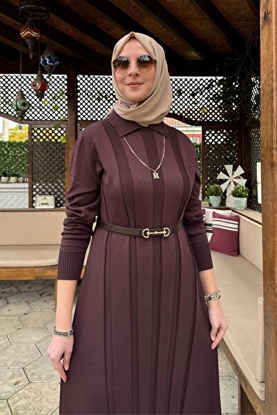 Rabia Şamlı Unique Belted Knit Dress Bitter Brown