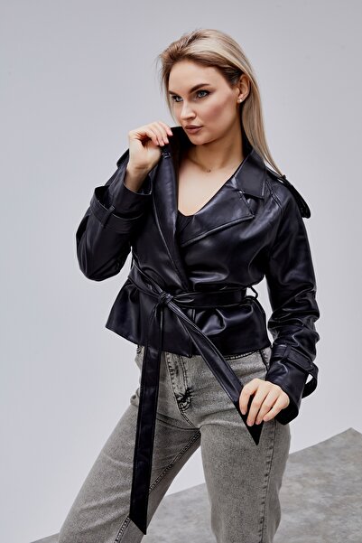Bolivente Noir Black Belted Leather Jacket