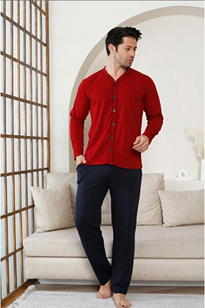 İpek Men's Long Sleeve Front Button Cotton Pajama Set