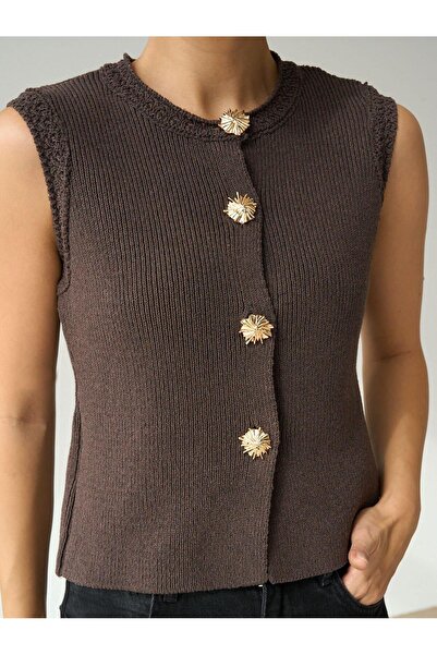 Betül Nayir Steel Knitted Sweater Vest - Brown