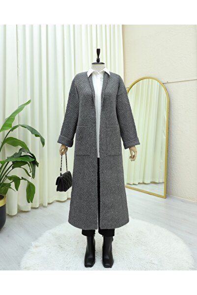 HİJABAYA Μακρύ πλεκτό ζακέτα με διπλή τσέπη