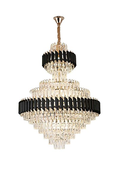 RFAN Chandelier, Model S89001/800x1050, Crystal Texture, Metal, 22 X E27, Bla...