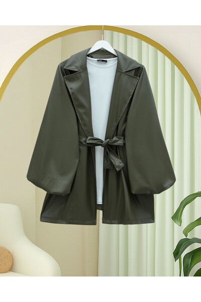 HİJABAYA Δερμάτινο μπουφάν με μανίκια μπαλόνι και ζώνη