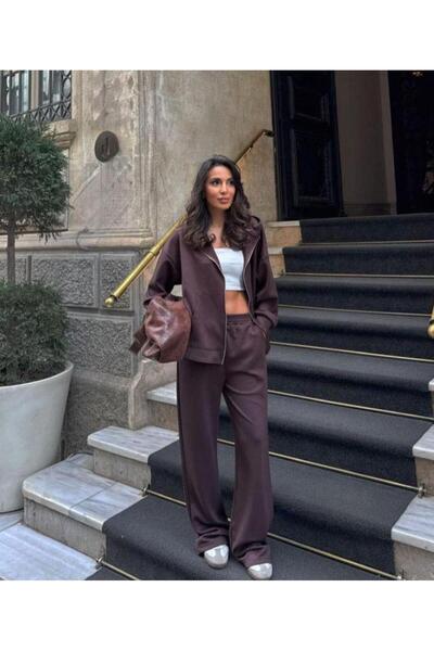 RAPAPA Women's Coffee-Colored Oversized Zippered Tracksuit Set – the New Favorite of Street Fashion 534-