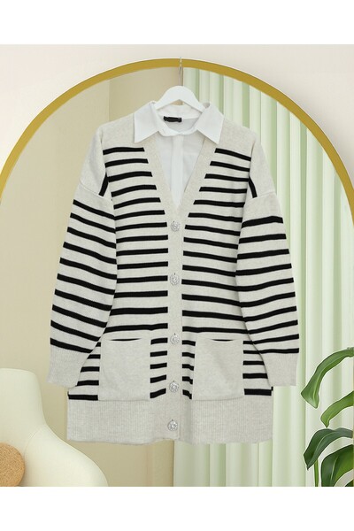 HİJABAYA Светр з двома кишенями та смужками