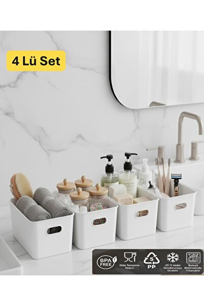 VİALEX Bath 4 Adet Banyo Düzenleyici Organizer Beyaz Renk Plastik Çok Amaçlı Dolap Düzenleyici