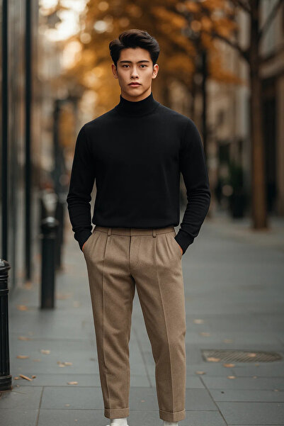 COMBİNE MİCHAİL Men's Regular Fit High Neck Black Knit Sweater