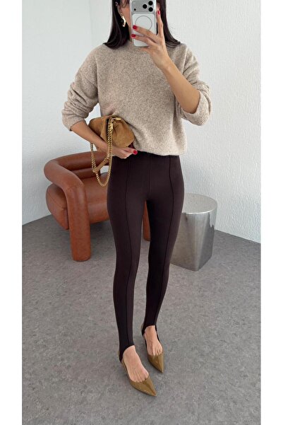 aytenli Winter High Waist Front με ρέλι εφέ σύσφιξης Εφαρμόζεται στα πόδια επένδυση fleece Ελαφρύ γυαλιστερό κολάν χωρίς τσέπες