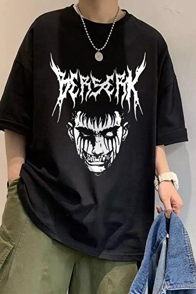 FG KONNİCHİWA Black Color Berserk Printed Oversize Unisex Anime T-shirt