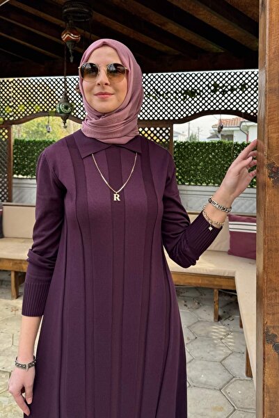 Rabia Şamlı Unique Belted Knitwear Dress Plum