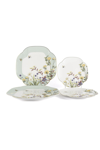 Mikasa Moor Eternal Flowers 2 Serving Plates 25cm +2 Dessert Plates 19cm Set of 4