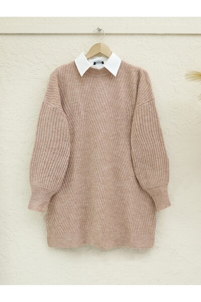 HİJABAYA Knitted Diamond Patterned Knitwear Tunic -G.Kurusu