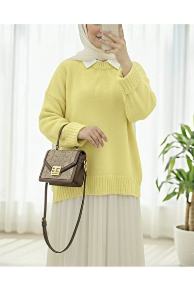HİJABAYA Crew Neck Skirt Corded Fabric Loose Knitwear Sweater