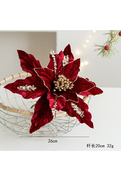 OEM Set 10 xFloare de Crăciun din catifea premium, lucrată manual culoare ros...