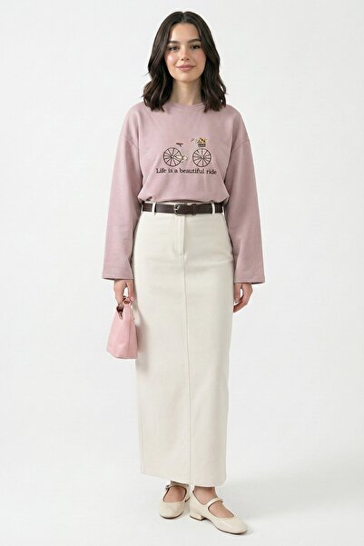 InStyle oversized Dusty Rose Sweat με γραπτό κέντημα ποδηλάτου