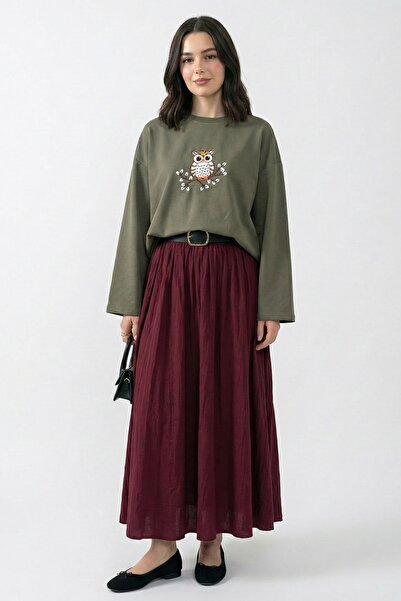 InStyle Owl Embroidered Oversized Khaki Sweat