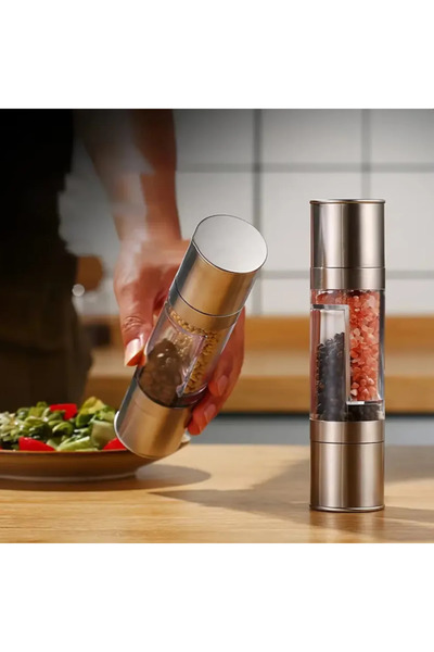 ABYZ Double Manual Spice Grinder, Stainless Steel, Adjustable, 5x20cm – Fine and Coarse Grinding