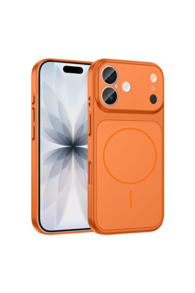 Paladyum Case غطاء برتقالي فاخر من الزجاج المقوى متوافق مع آيفون 16 بتصميم 17