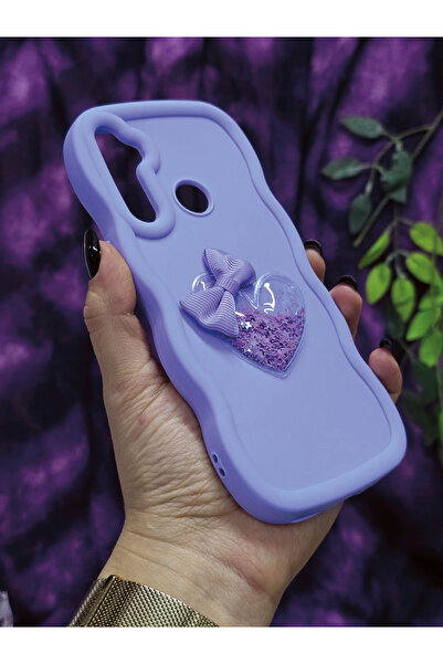 Magic Ring Realme 5İ/6İ Compatible Star Glitter Lilac Phone Case with Heart and Ribbon