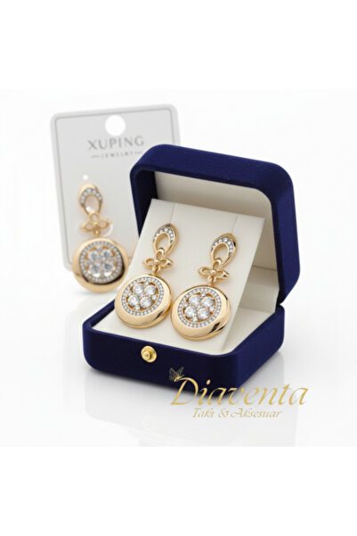 DİAVENTA TAKI VE AKSESUAR Xuping 18k Gold Çelik Sallantılı Baget Taslı Küpe-4cm