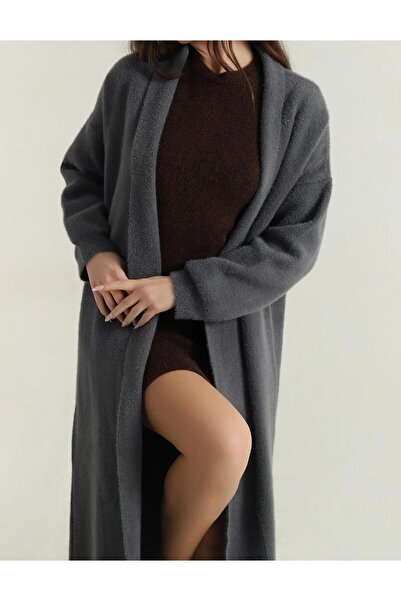 OYERGA MODA Women's Shawl Collar Plain Weave Long Knit Cardigan