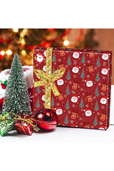 Generic 10 Sheets Christmas Wrapping Paper Set 63 Stickers 2 Ribbons 75x51cm Santa Snowflake Holiday Decor