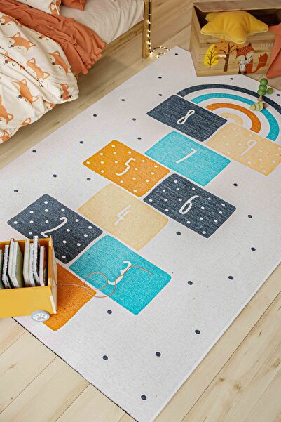 Oriente Home Seksek Desenli Çocuk Halısı Yıkanabilir Kaymaz Taban Şönil Makin...