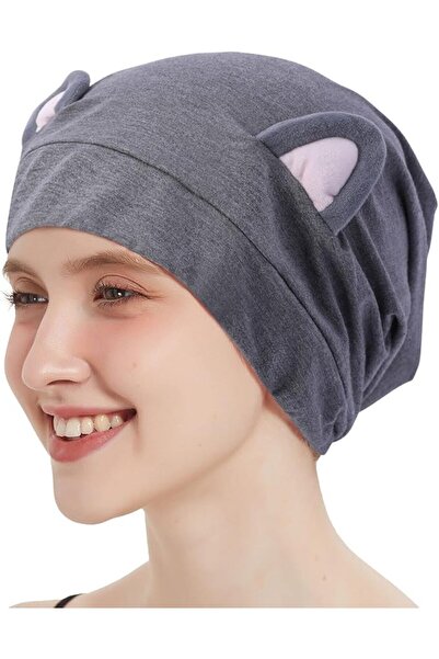 SB SizinBazar 100% Cotton - Gray Beret with Silk Satin Lining