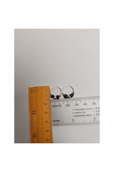Jolie Silver 925 Silver Creole Earrings 12 mm with Black Stones, Jolie Silver, 1.2 g, 1 cm x 1.4 cm