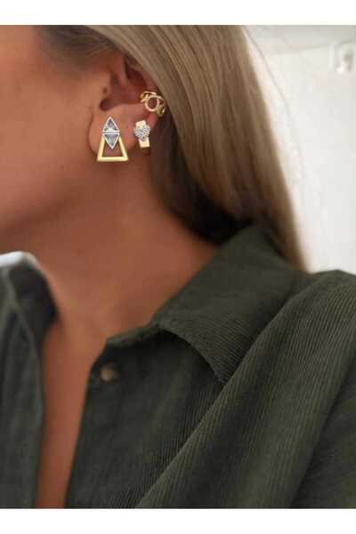 8atelier أقراط ذهبية بتفاصيل حجرية على شكل خبز الباجيت