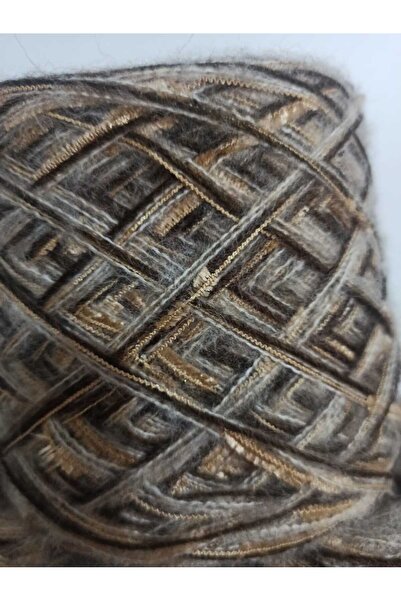 İPEK YÜN İPLİK DÜNYASI Angora Knitting Yarn 3 Ply (Beige, Brown) Glitter Stripe Butterfly (Camel) Mix 100Gr