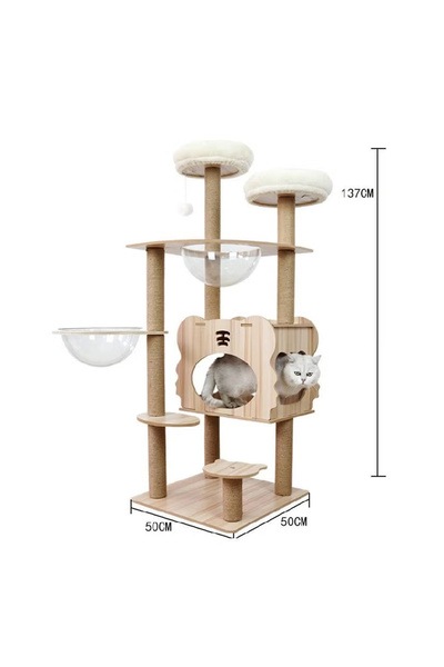 NKX Elegant Wooden Multi-Level Cat Tree with Cozy Hideaway and Playful Elements