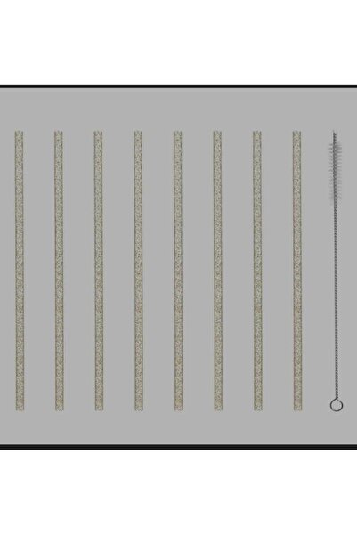 OEM Reusable Plastic Golden Straws 7x230mm & Cleaning Brush - 8pcs