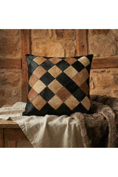 Sibela Halı Dana Derisi El Yapımı Patchwork Dolgulu Kırlent 45x45