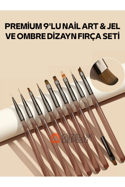 Güzellik Deposu Premium 9'lu Nail Art Fırça Seti Profesyonel | Jel Tırnak Uza...