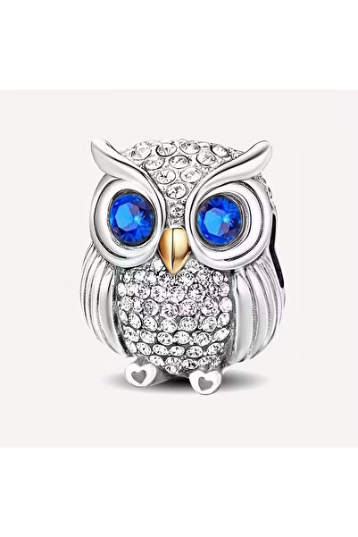 Singularis Zirkon Taşlı Mavi Gözlü Baykuş Charm 925 Gümüş Kaplama Bileklik Bo...