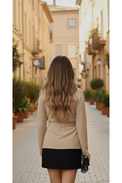 KİM Kİ O Γυναικεία μπλούζα με κορδόνι που δένει με κορδόνια KRU διπλό πέτο KA YUMOŞ