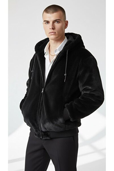 Plus Scorpion oversized Ανδρικό παλτό από γούνα διπλής όψης – με κουκούλα , Χειμερινό και ζεστό