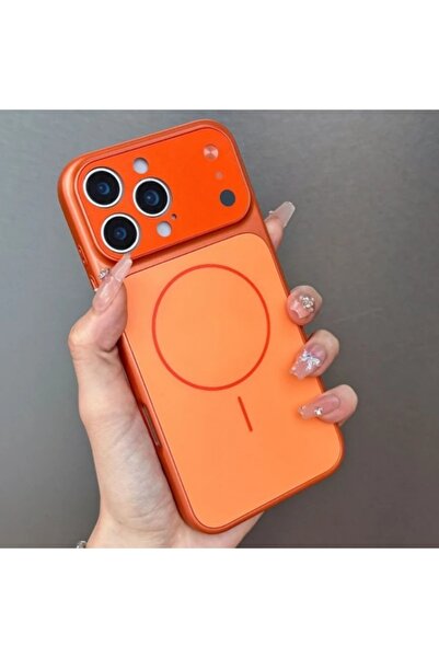 Paladyum Case غطاء زجاجي برتقالي فاخر متوافق مع آيفون 16 برو ماكس بتصميم 17 بوصة