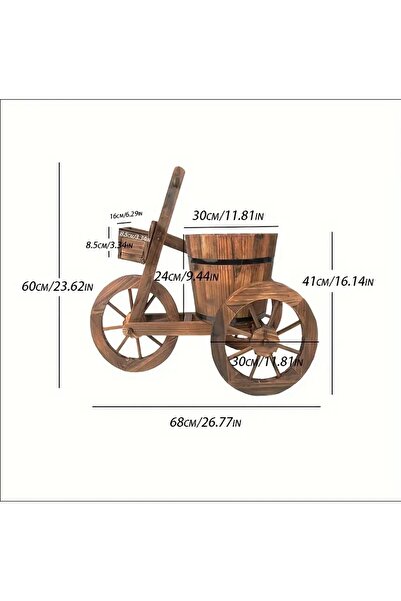 genric 𝐎𝐧𝐞𝐃𝐜𝐨𝐫 Tricycle Flower Pot Planter – Rustic 3-Wheel Cart Design | Wooden Plant Holder