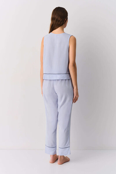 DREAM FASHION Blue Line Printed Amanda Athlete Pants Pajama Set