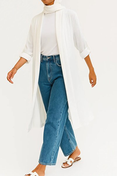 MayaCloset كارديجان لاتيه أبيض طويل للنساء